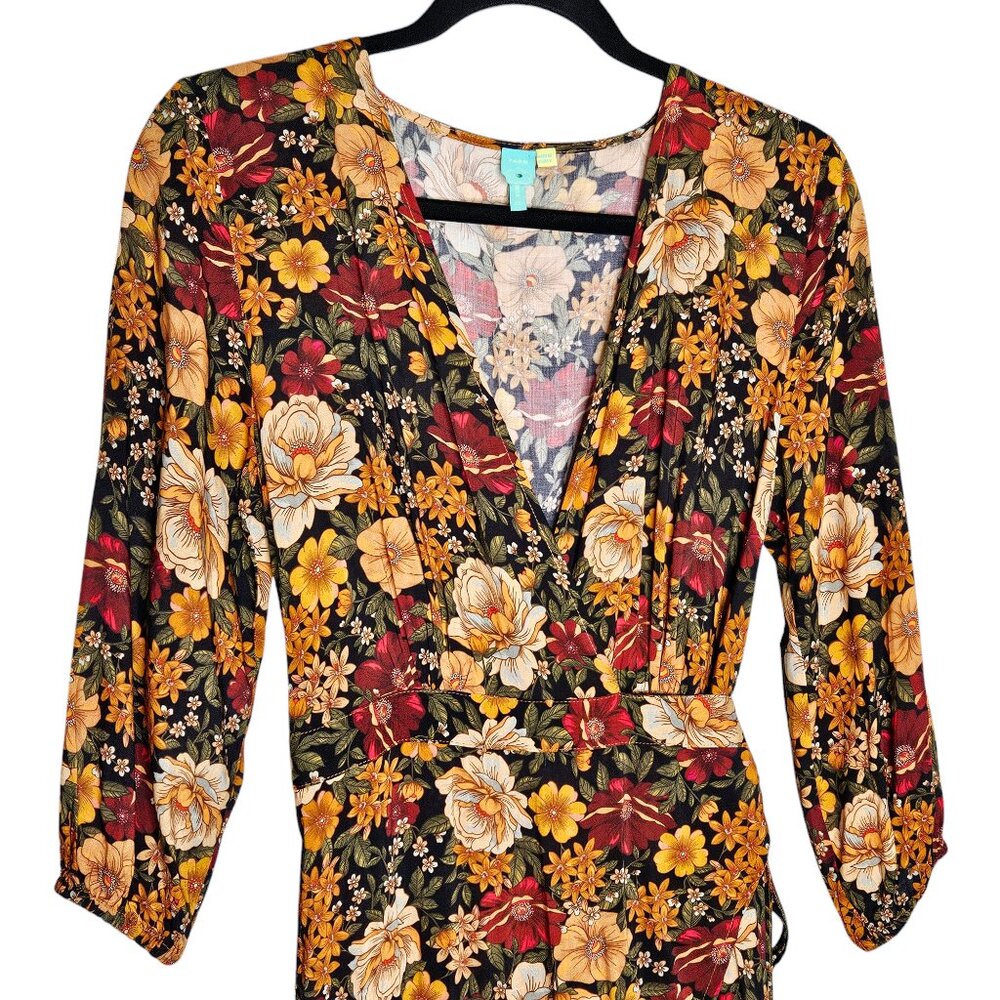 Farm Rio Madrid Maxi Dress Anthropologie‎ Floral Gold Yellow Wrap High Low XS - Picture 6 of 12